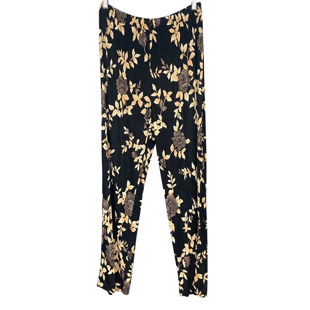 Citiknits Slinky Pants Floral Black Women HEMMED Small Elastic Waist Stretch 90s
